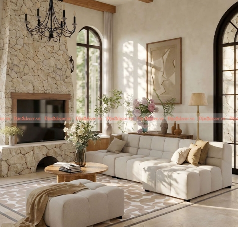 Phòng Khách Phong Cách Mộc Mạc Tuscan Đẹp Sang Trọng