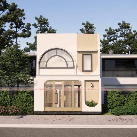 Mẫu Nhà Phố 2 Tầng Hiện Đại Với Đường Cong Nghệ Thuật