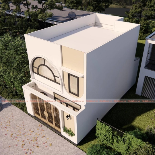 Mẫu Nhà Phố 2 Tầng Hiện Đại Với Đường Cong Nghệ Thuật