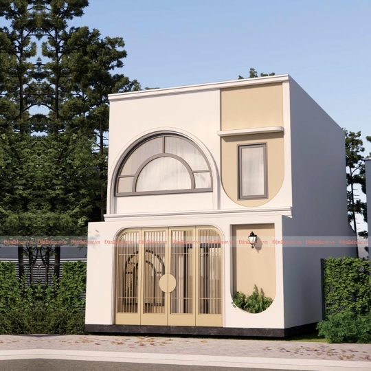 Mẫu Nhà Phố 2 Tầng Hiện Đại Với Đường Cong Nghệ Thuật