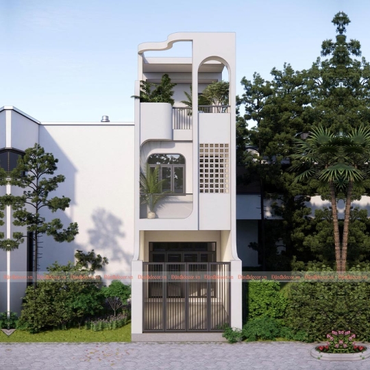 Mẫu Nhà Phố Hiện Đại 3 Tầng Với Đường Cong Ấn Tượng