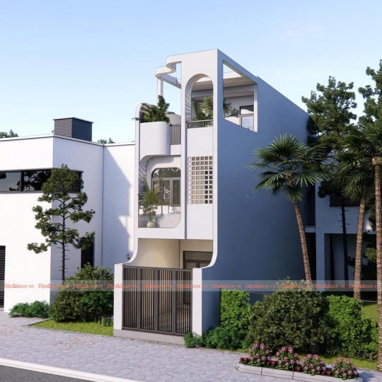 Mẫu Nhà Phố Hiện Đại 3 Tầng Với Đường Cong Ấn Tượng