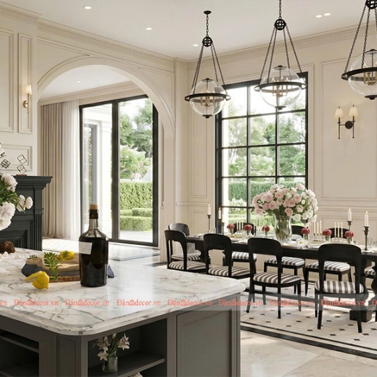 Phòng Bếp Tân Cổ Điển Sang Trọng Cho Biệt Thự Cao Cấp