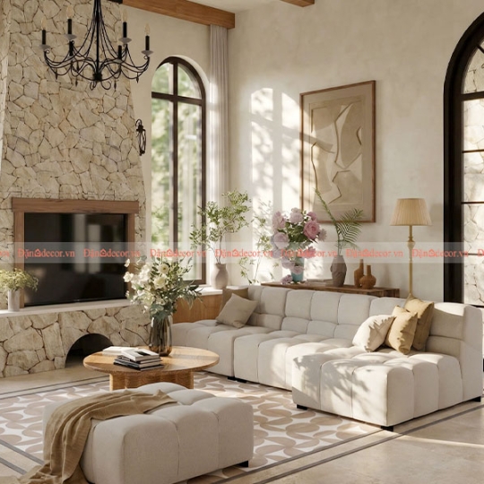 Phòng Khách Phong Cách Mộc Mạc Tuscan Đẹp Sang Trọng