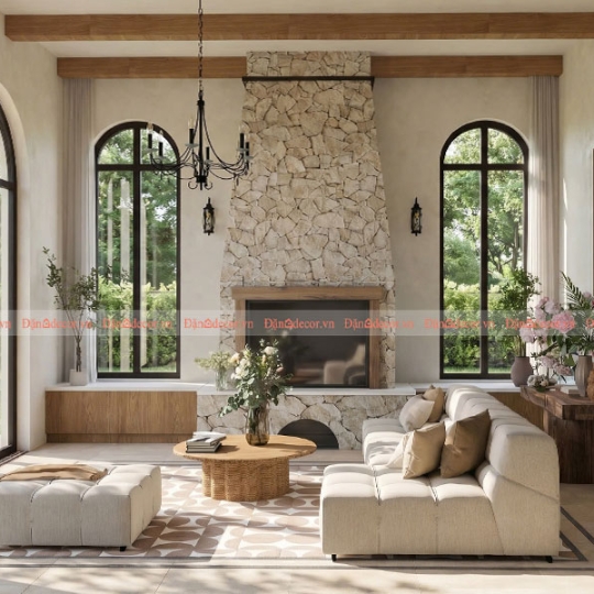 Phòng Khách Phong Cách Mộc Mạc Tuscan Đẹp Sang Trọng